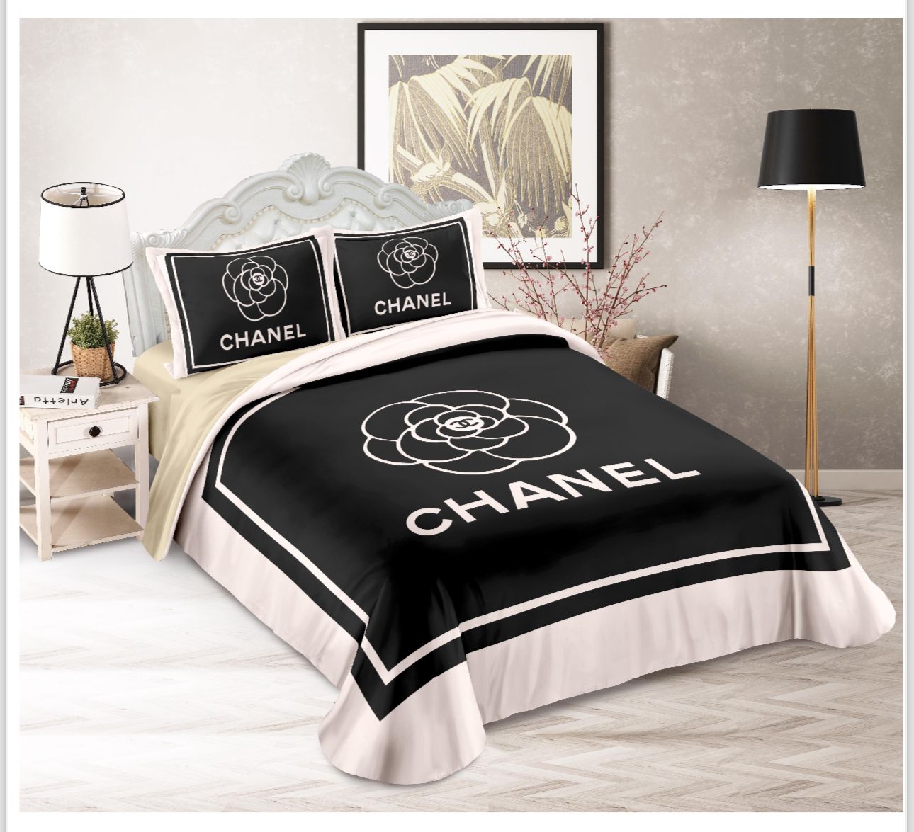 Chanel Black Baby pink Flower