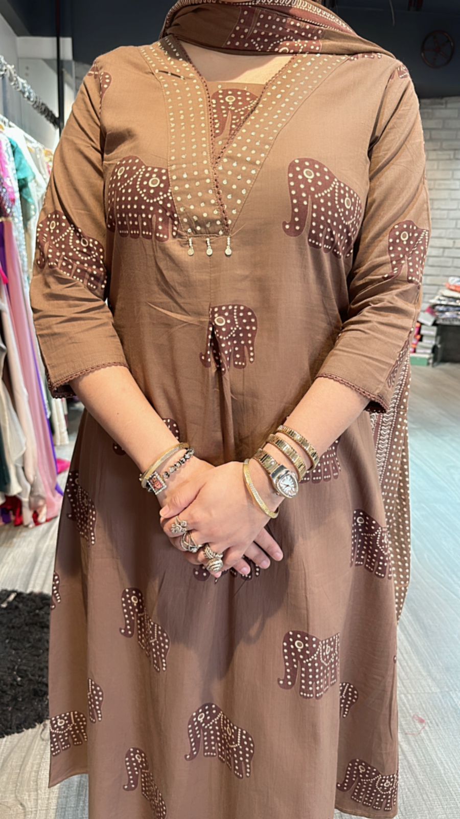 Coffee Elephant handloom suit