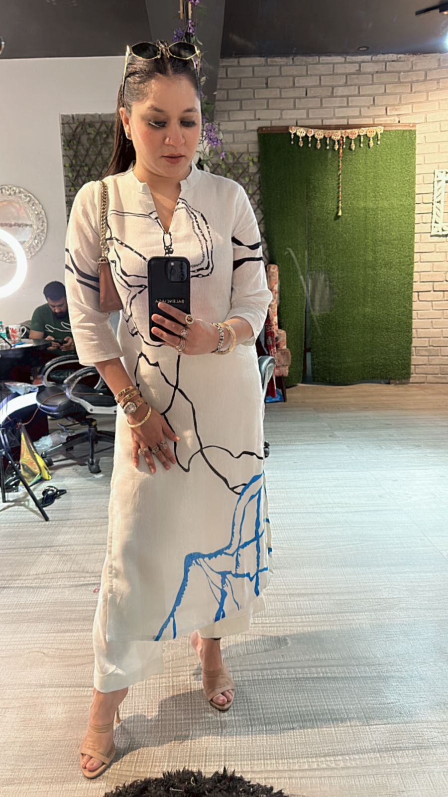Antique black Blue line kurta set