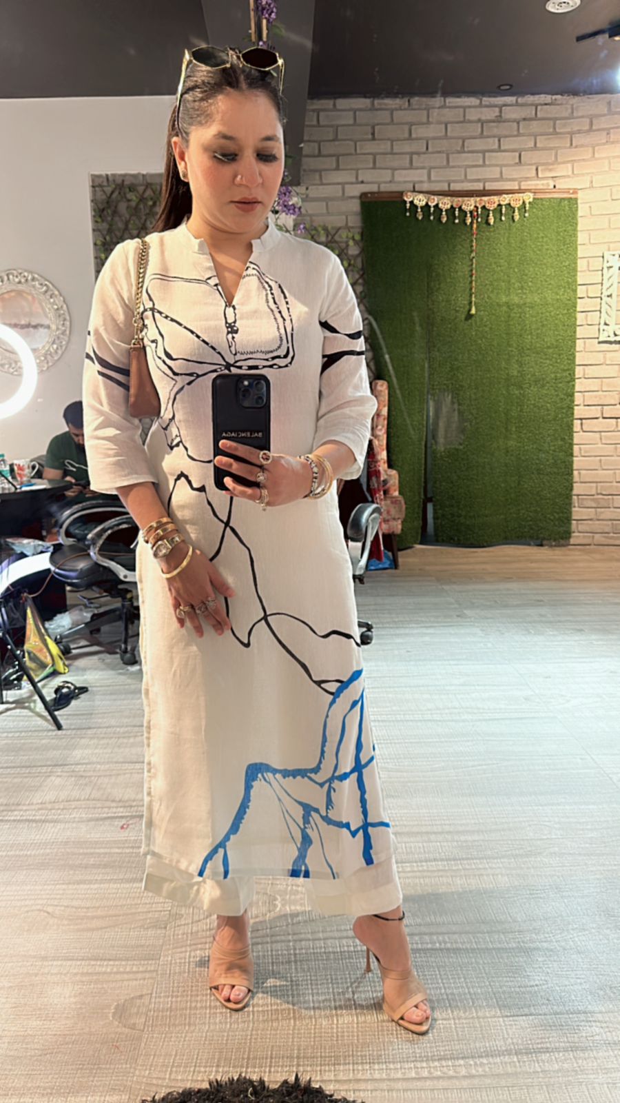 Antique black Blue line kurta set