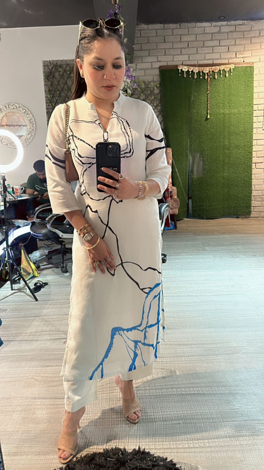 Antique black Blue line kurta set