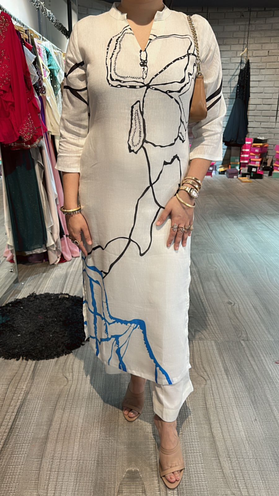 Antique black Blue line kurta set