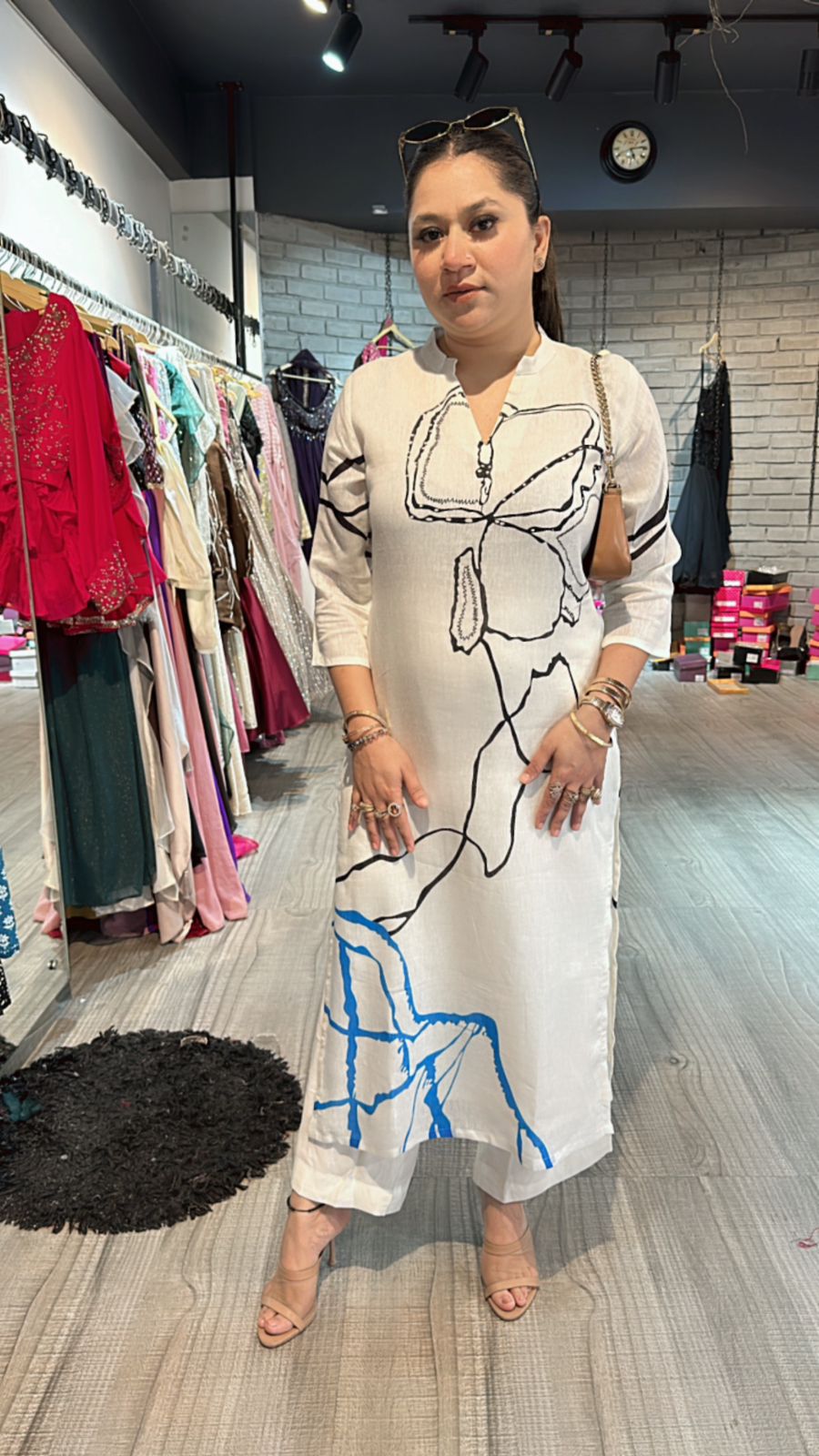 Antique black Blue line kurta set