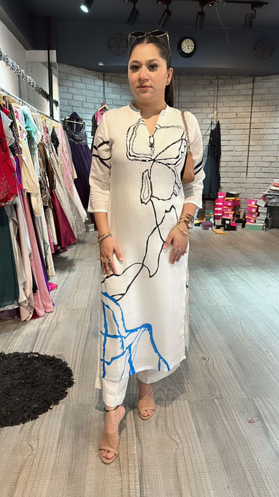 Antique black Blue line kurta set