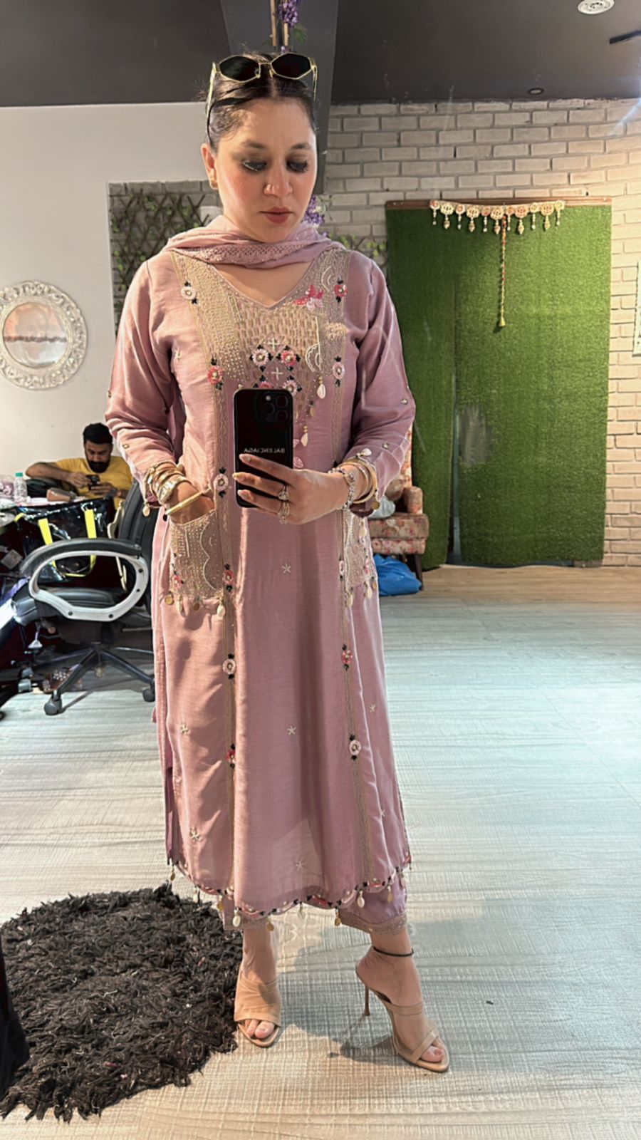 Moga lavander pocket embroidered suit