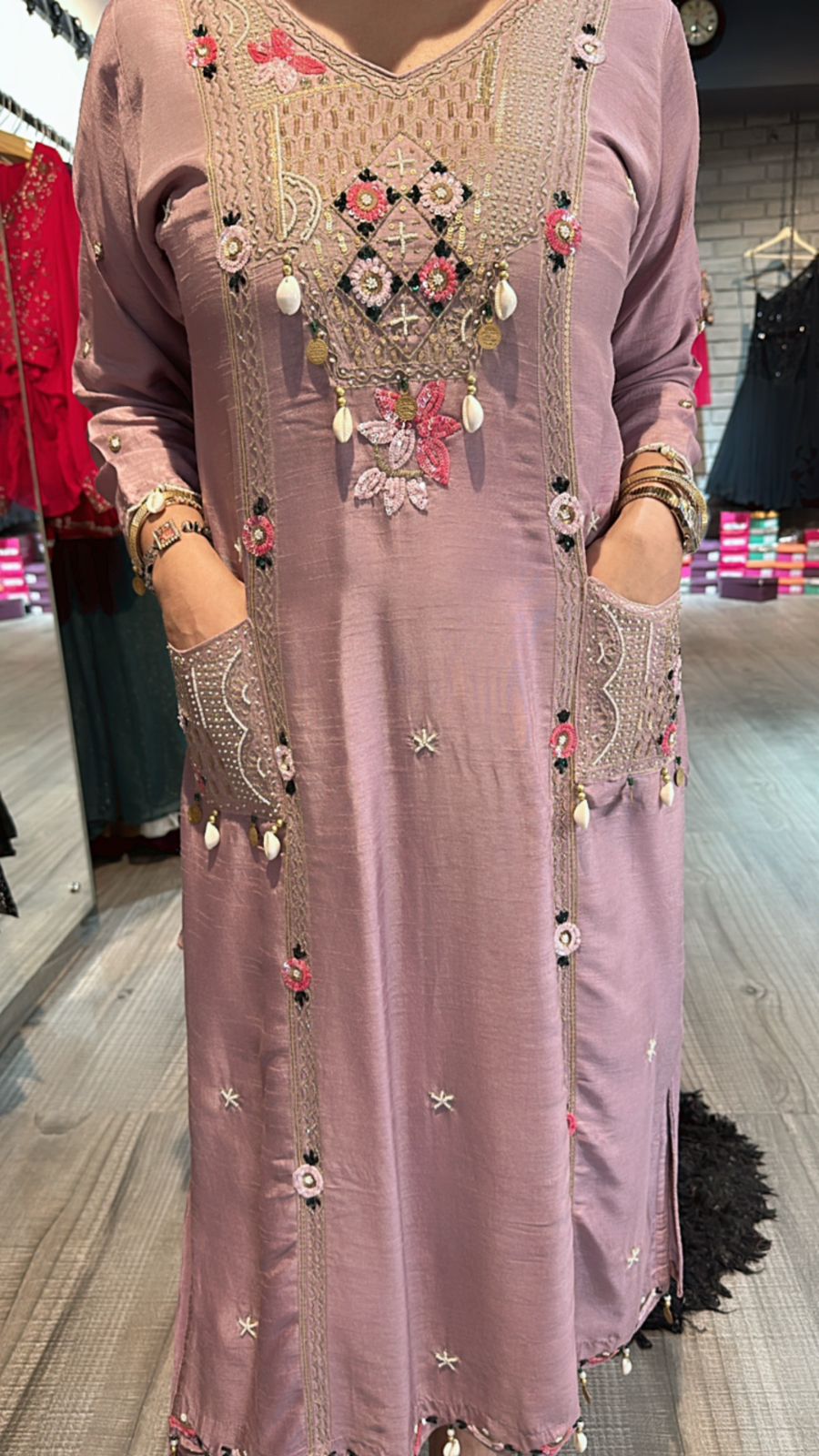 Moga lavander pocket embroidered suit