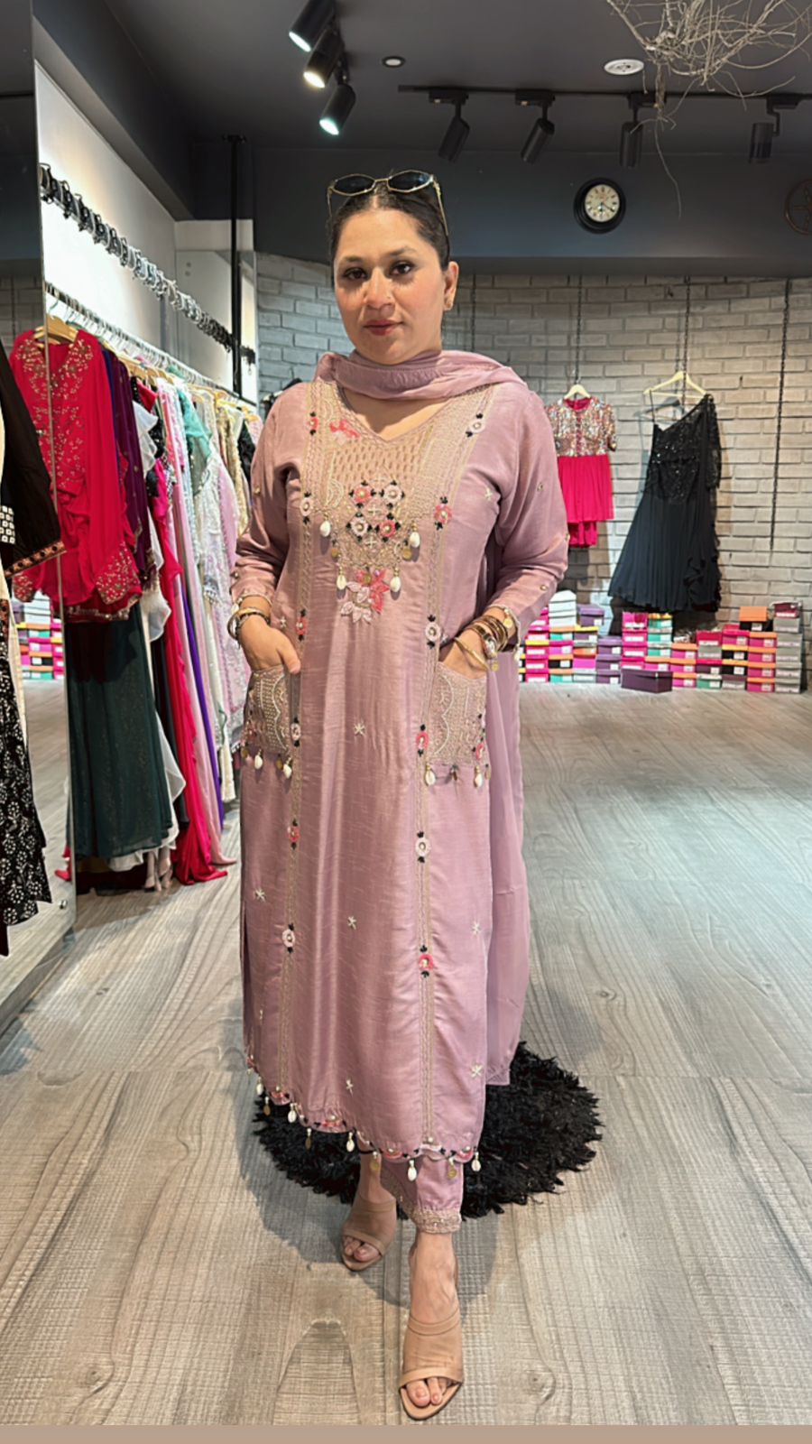 Moga lavander pocket embroidered suit