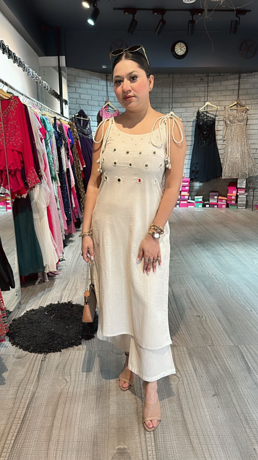 Shells Ivory Mirror strap kurta set