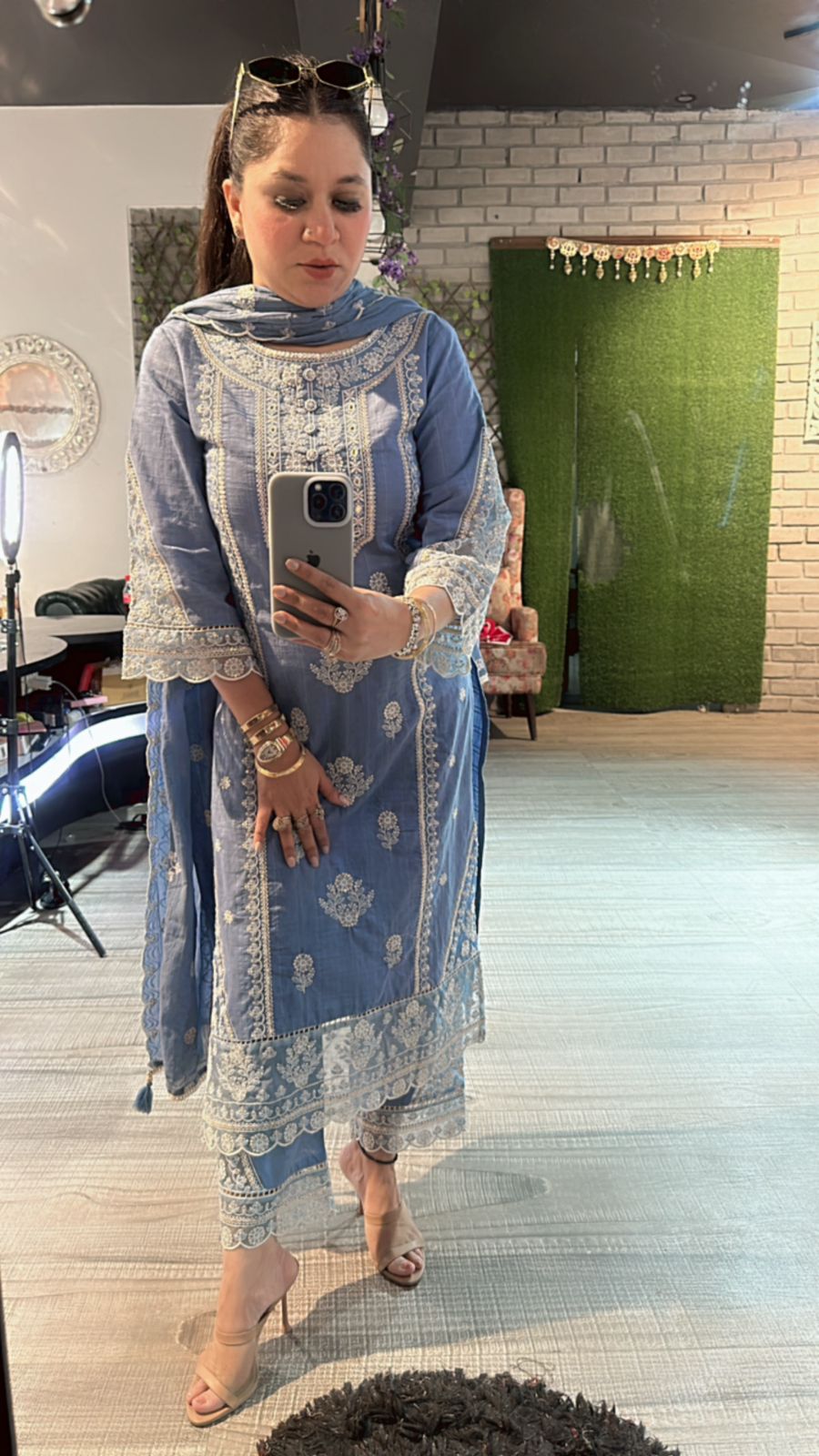 Cornflower Blue Thread work suit