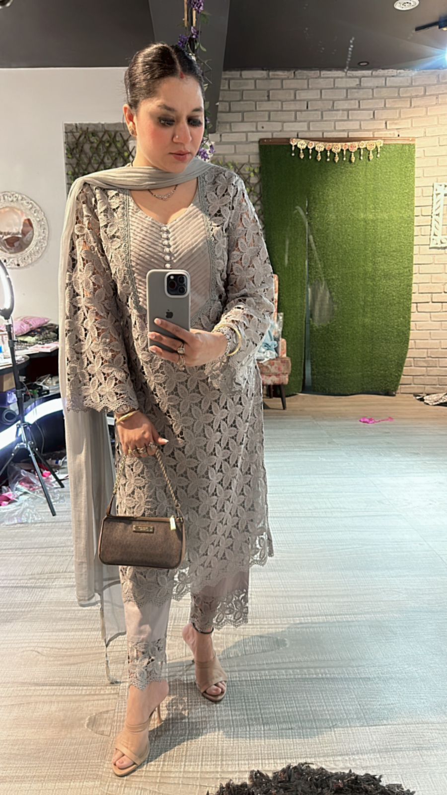 Pernia Grey crochet Lace Suit