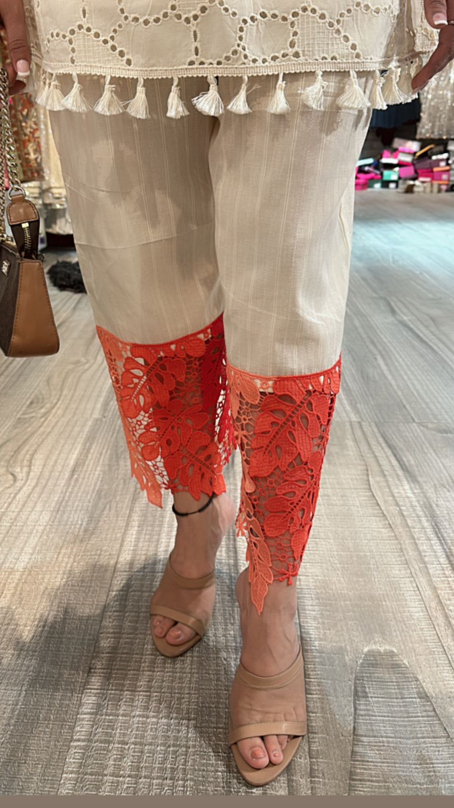 Bershka coral Ombré crochet Lace cordset