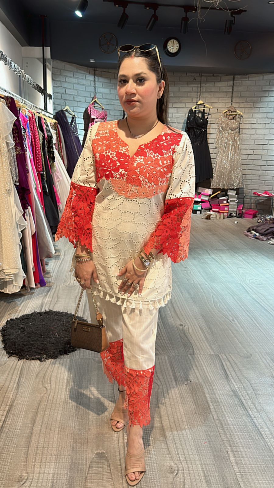 Bershka coral Ombré crochet Lace cordset
