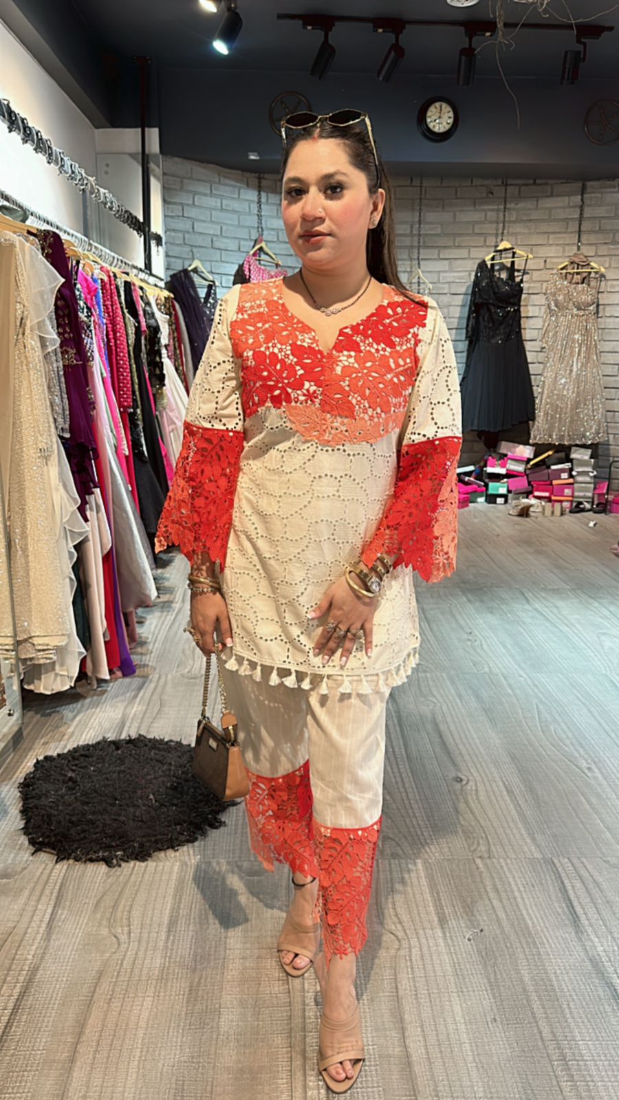Bershka coral Ombré crochet Lace cordset