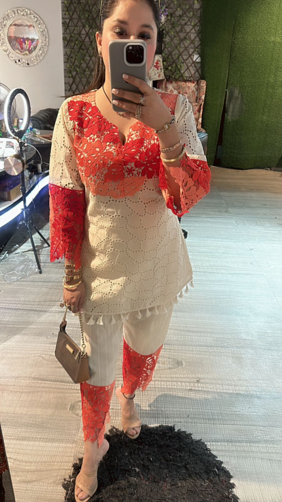 Bershka coral Ombré crochet Lace cordset