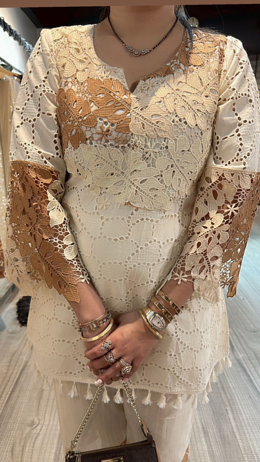 Bershka Beige Ombré crochet Lace cordset