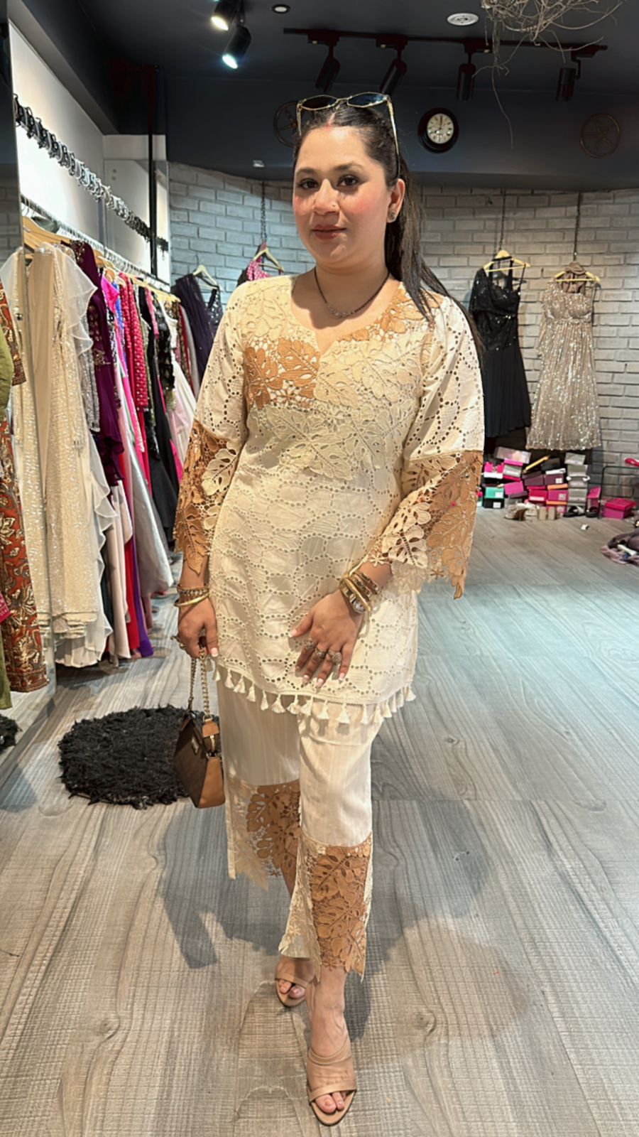 Bershka Beige Ombré crochet Lace cordset