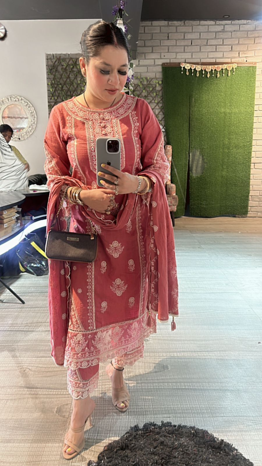 Cornflower Onion Pink Thread work suit