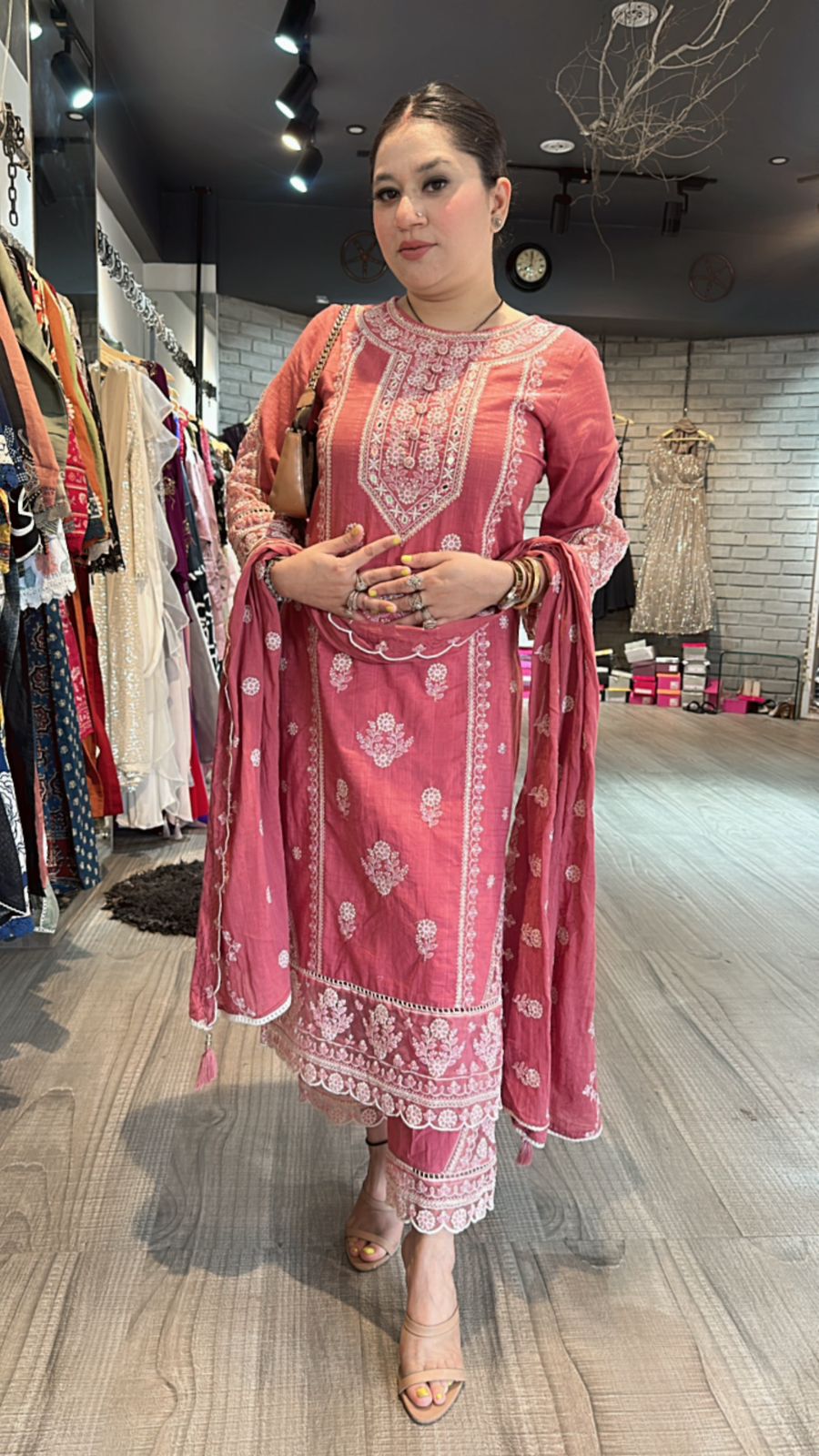 Cornflower Onion Pink Thread work suit