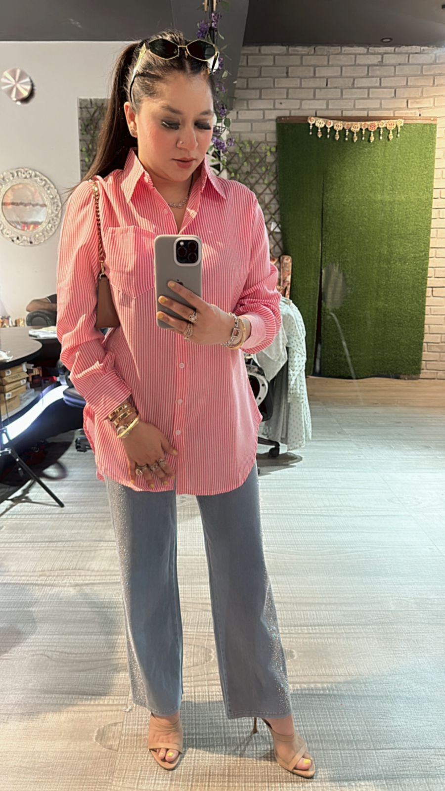 Pink Strip high-low shirt