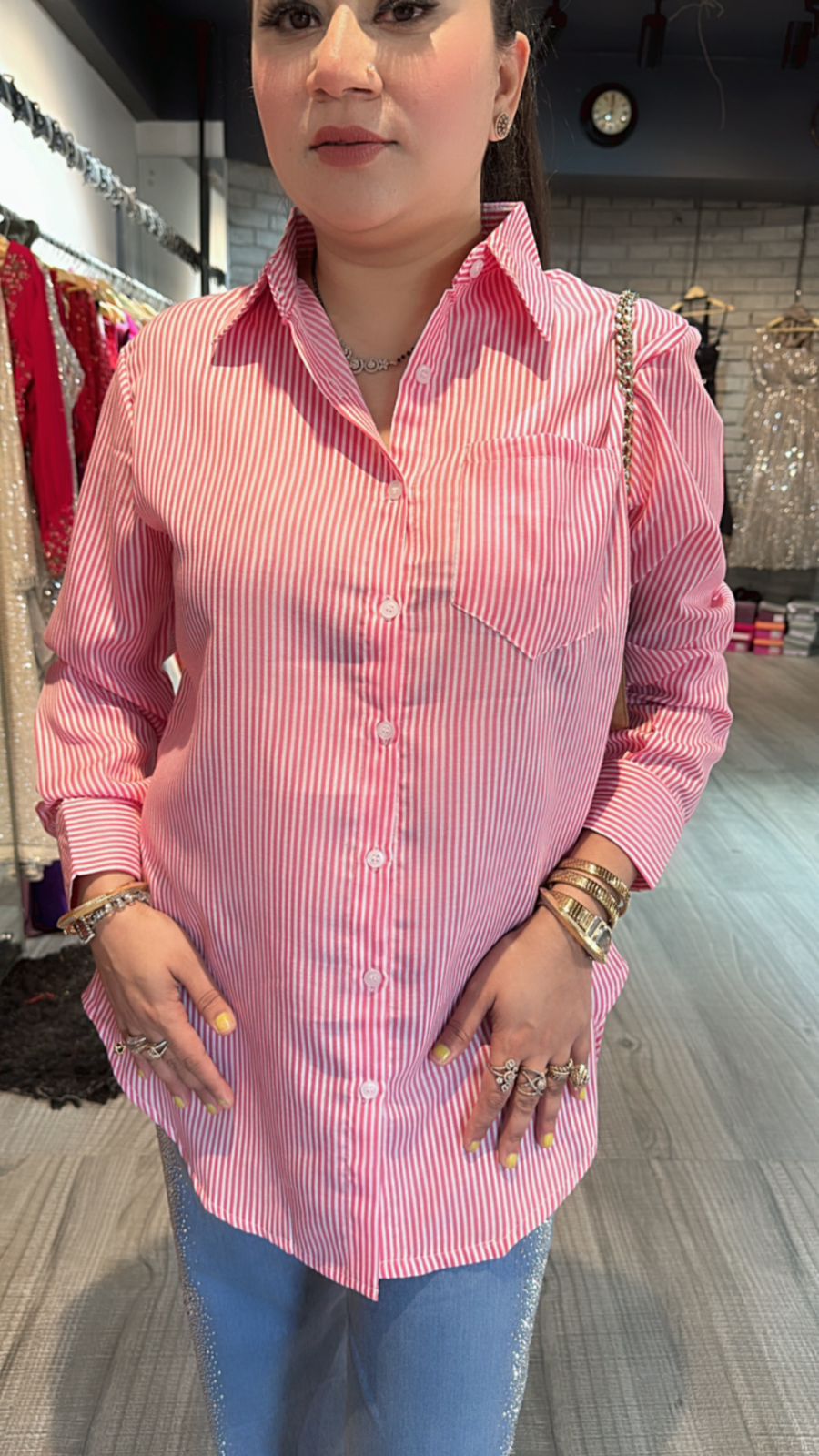 Pink Strip high-low shirt