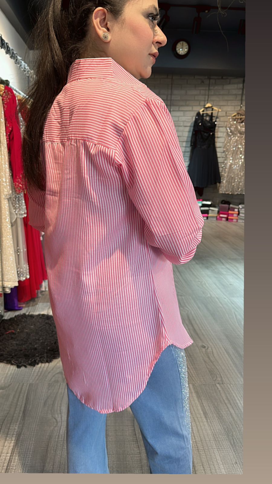 Pink Strip high-low shirt