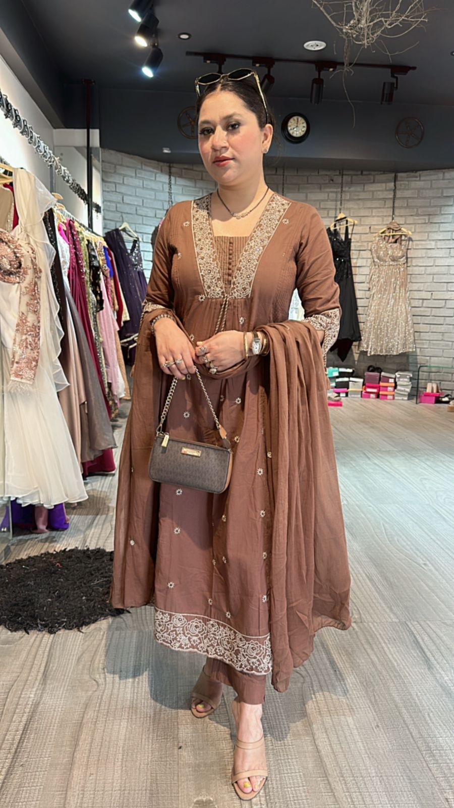 Jhansi Brown Anarkali Suit