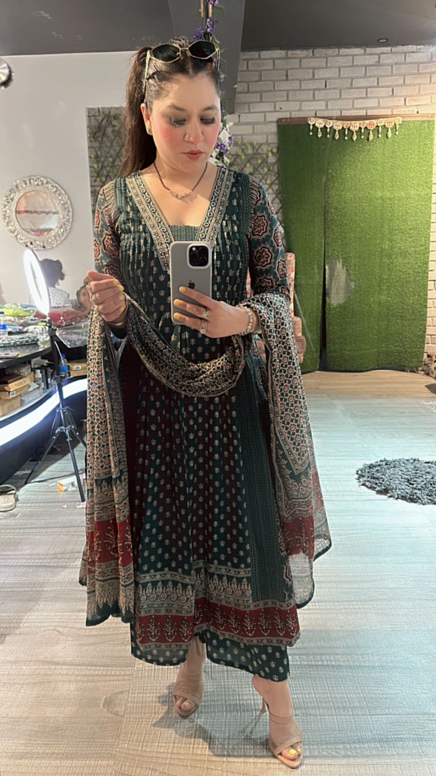 Amour Bottel Green printed Anarkali