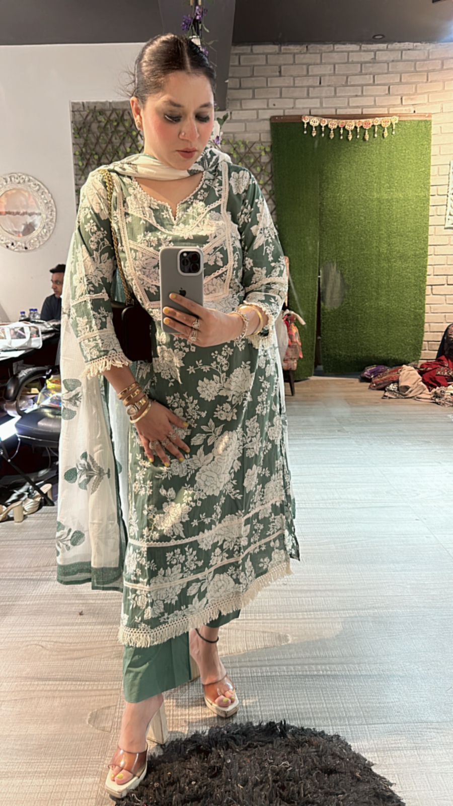 Eilora Green cotton print suit