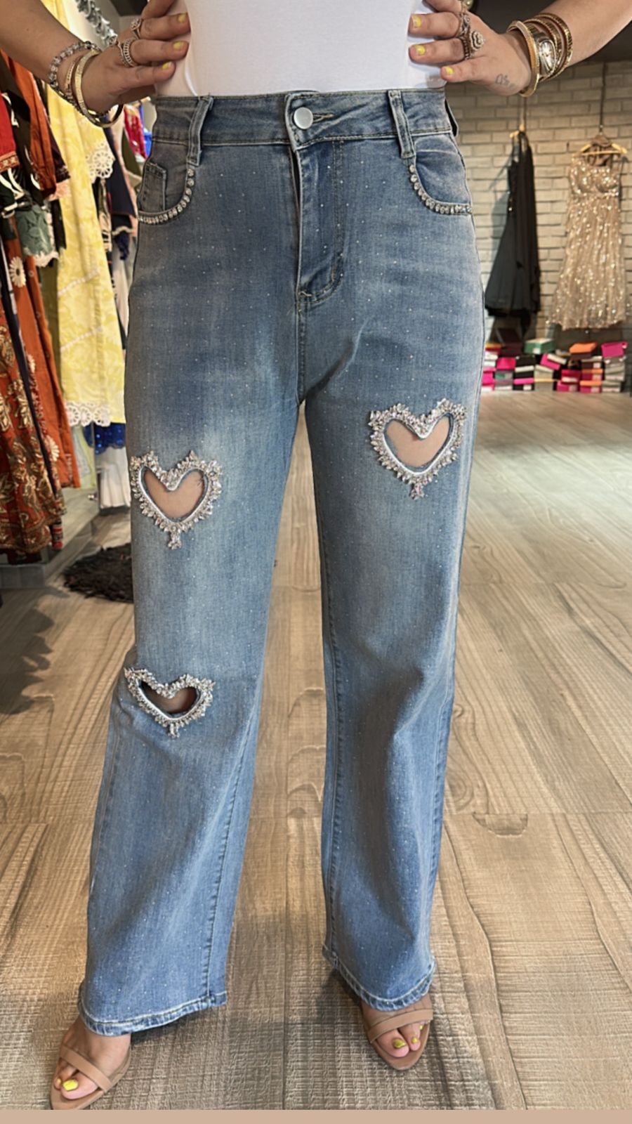 Stud Heart wale Denim (Stretchable)