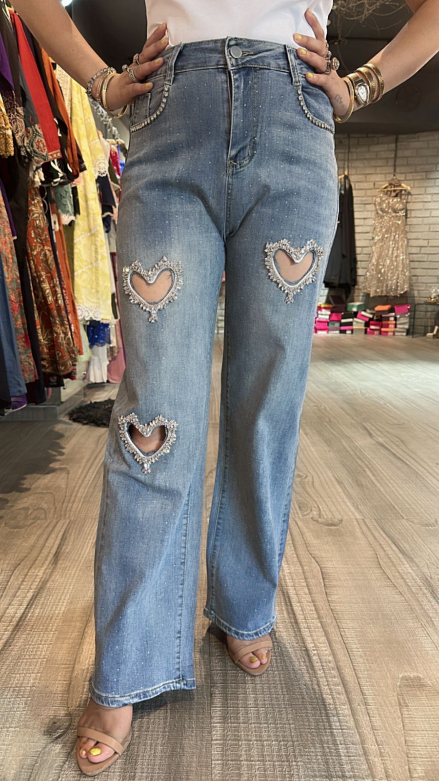 Stud Heart wale Denim (Stretchable)