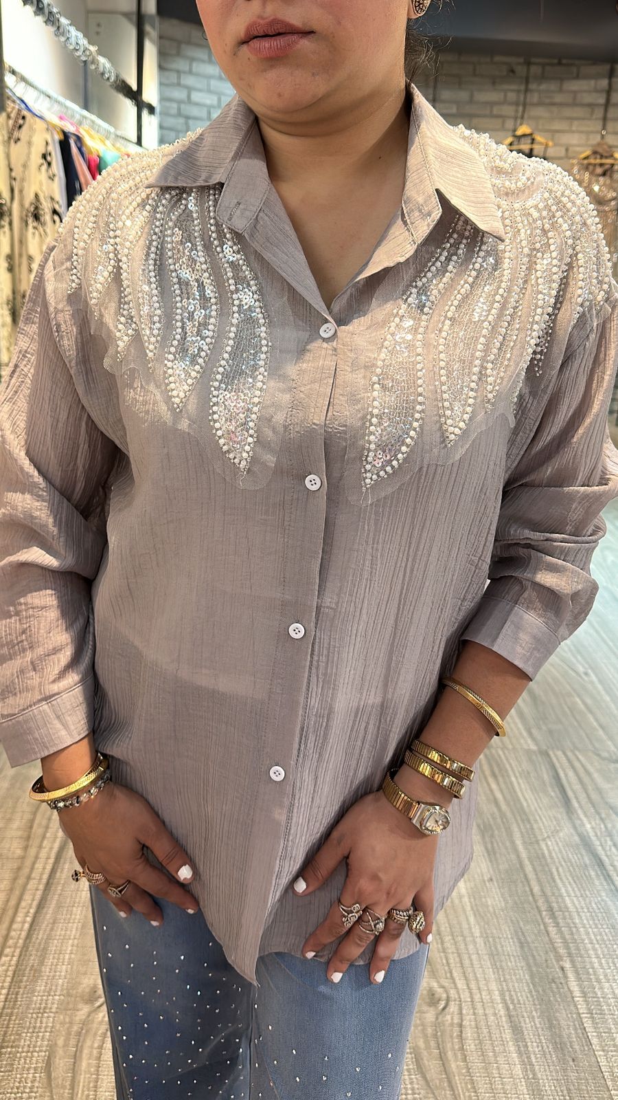 Shimmer Grey pearl Shirt