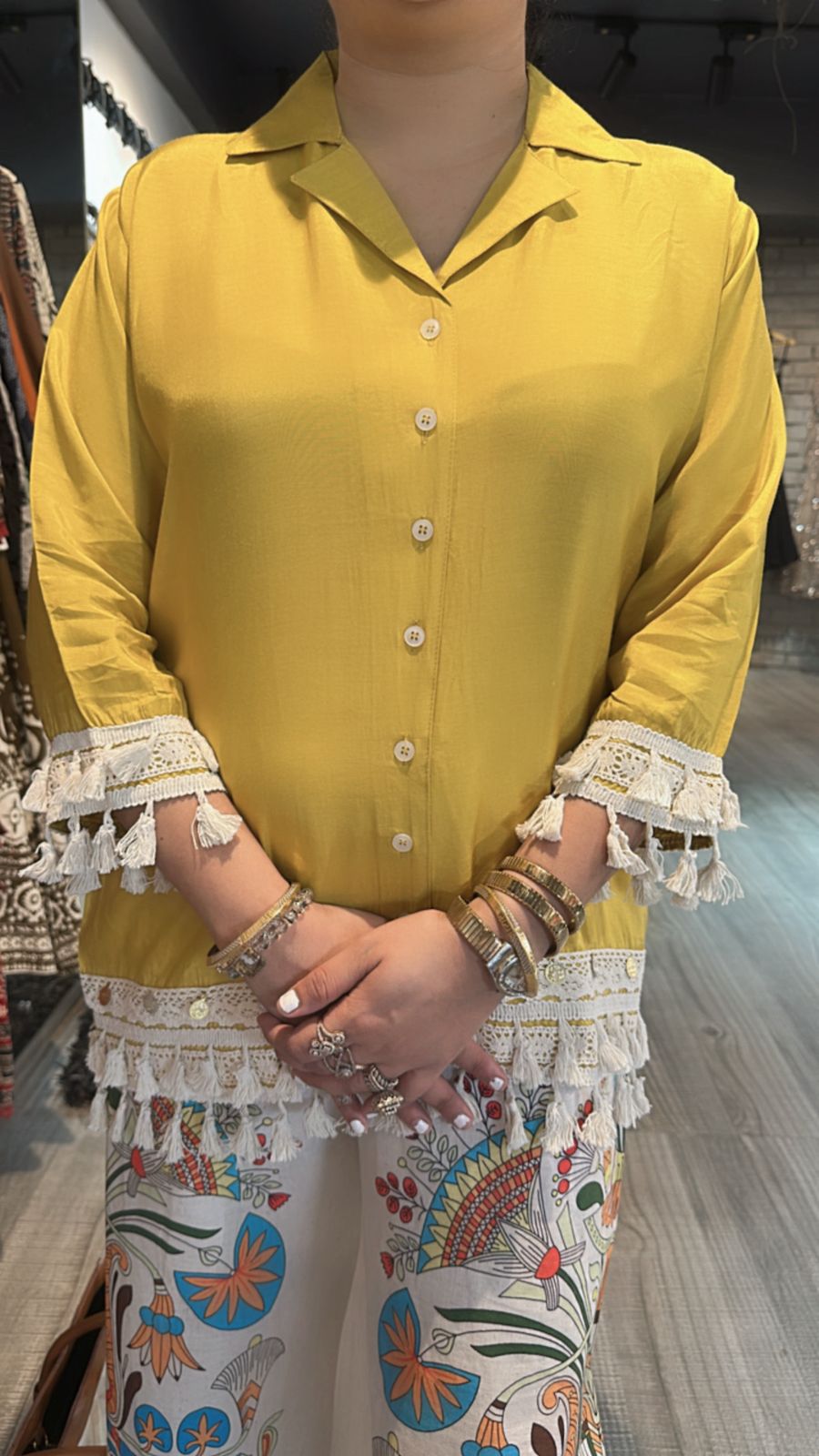 Jhilmil Mustard printed pants cordset