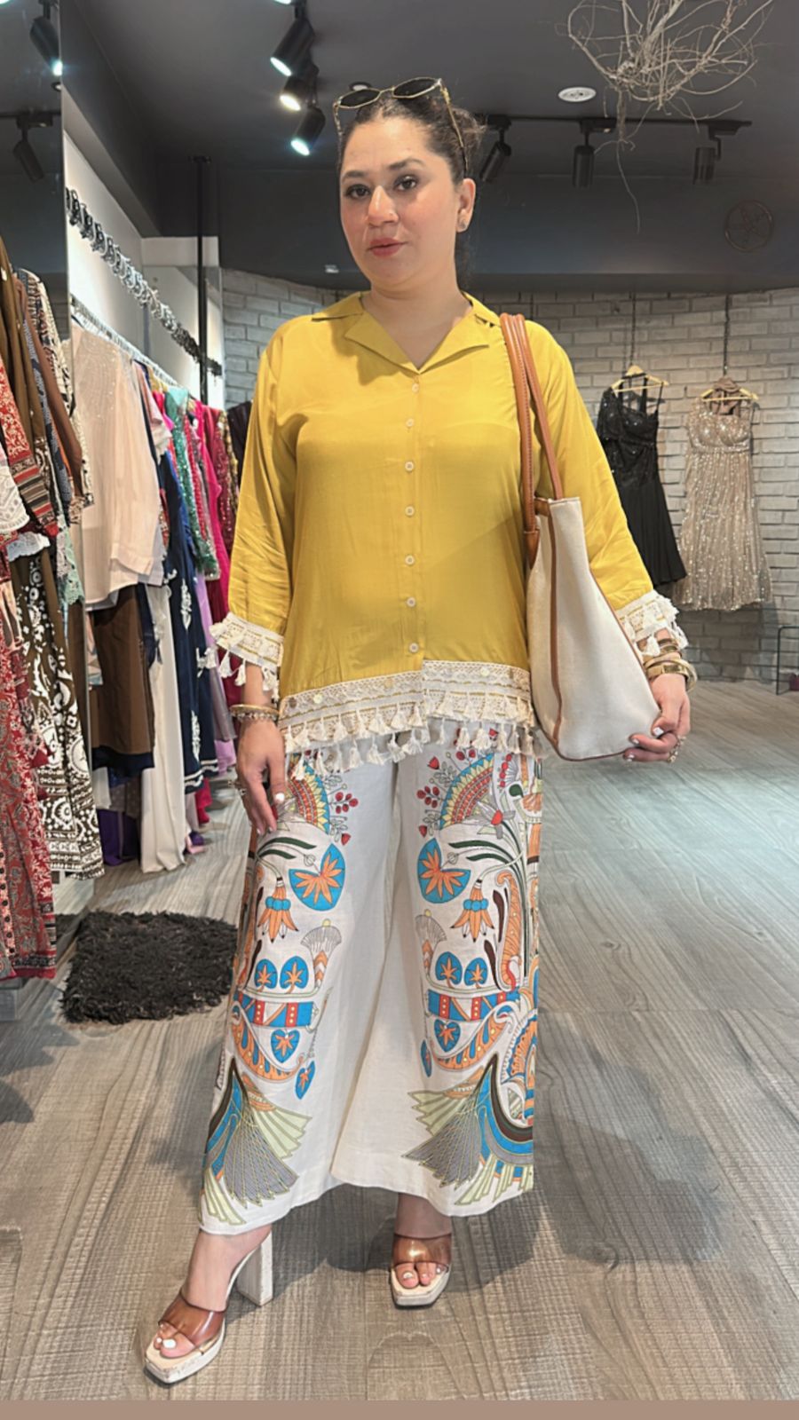 Jhilmil Mustard printed pants cordset