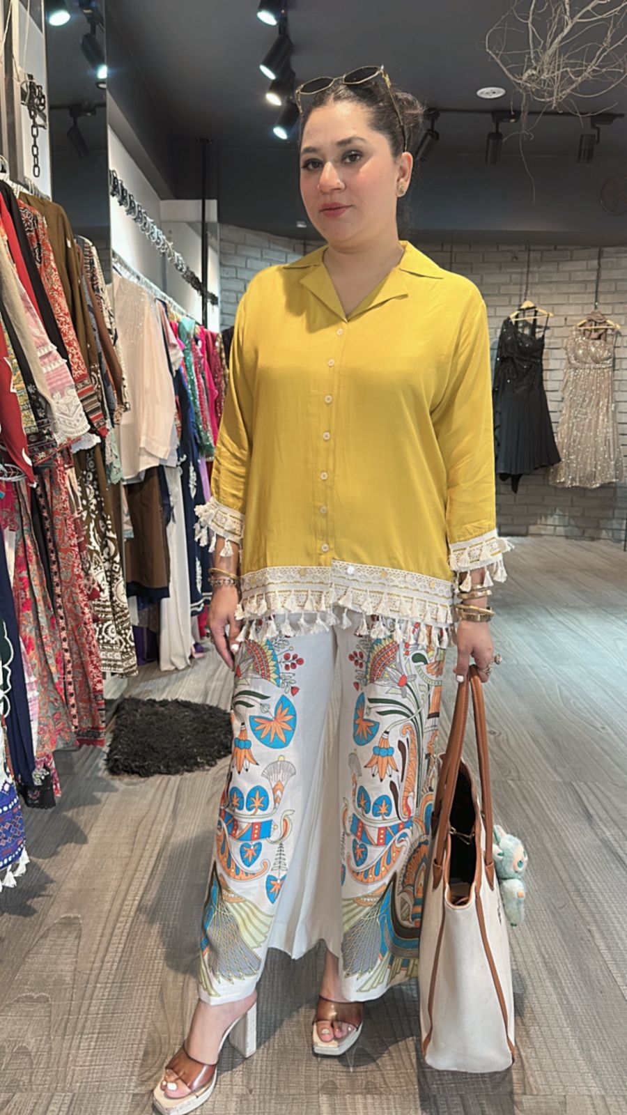 Jhilmil Mustard printed pants cordset