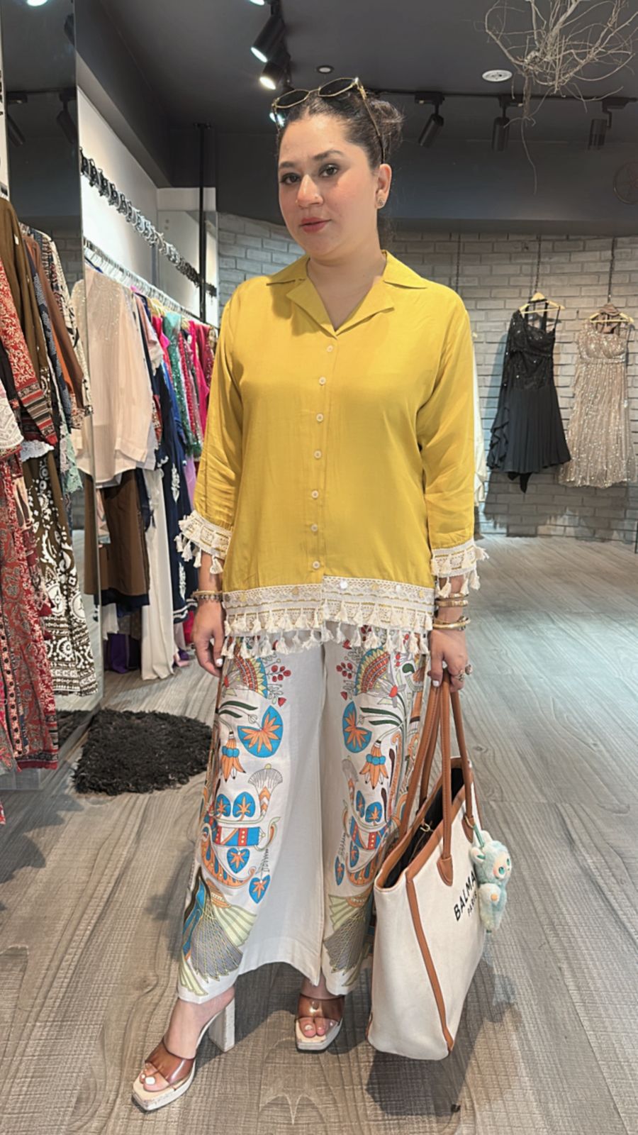 Jhilmil Mustard printed pants cordset