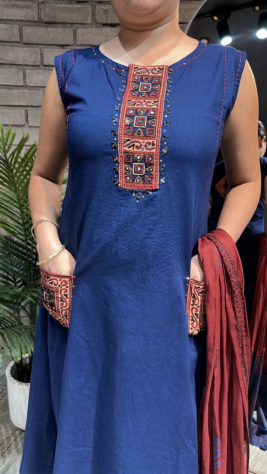 Bareli Navy Blue Aline pocket Suit