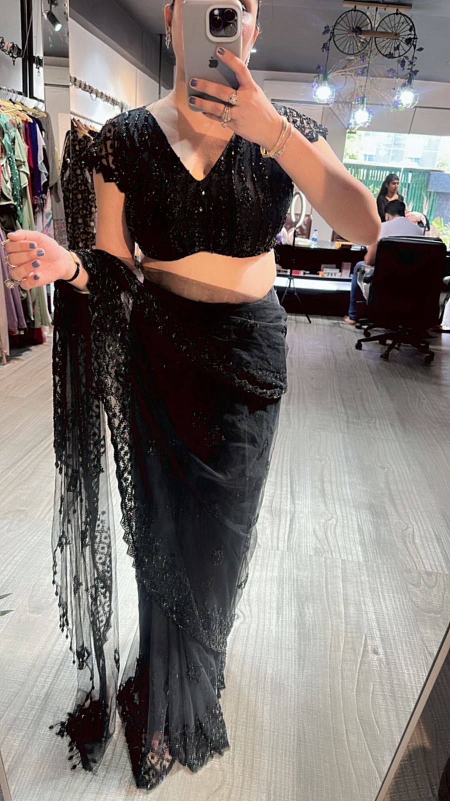 Roise Black katdana saree