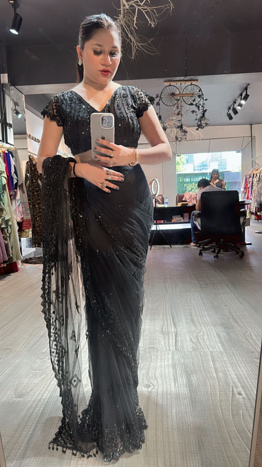 Roise Black katdana saree