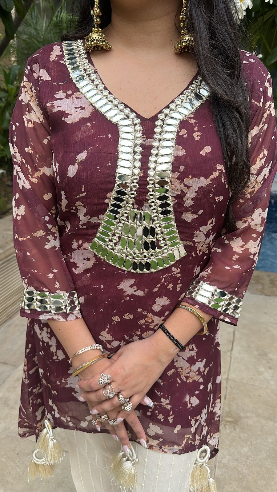 Egypt Mirror Mahroon Tassel Digital print cordset