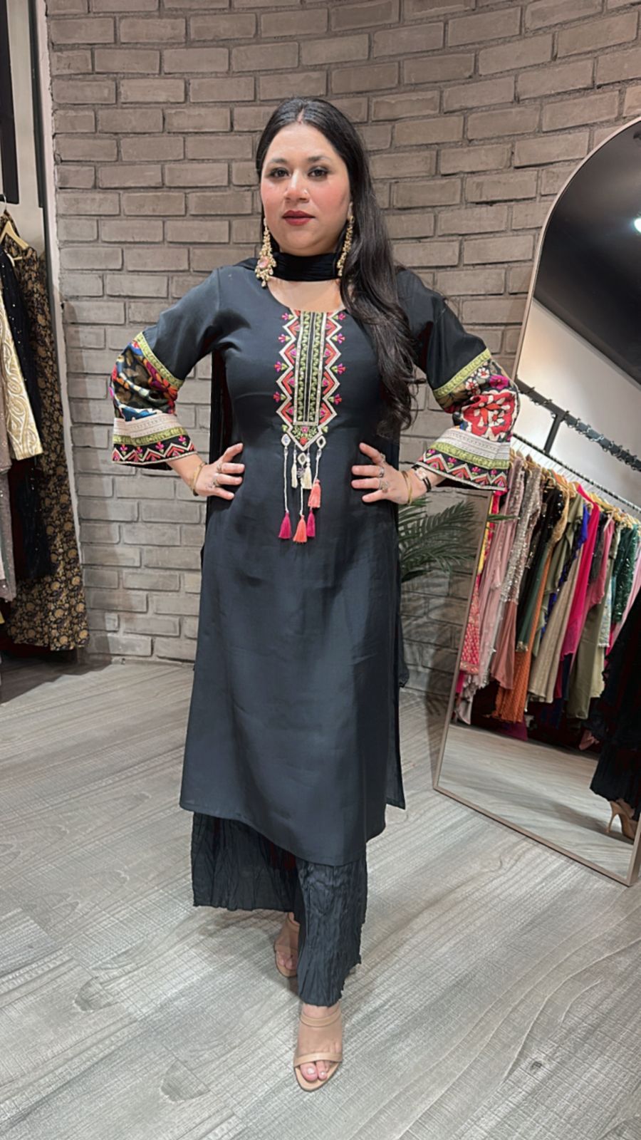 Sikkim Black Multi Embroidered suit