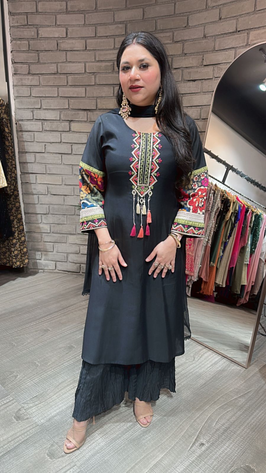 Sikkim Black Multi Embroidered suit