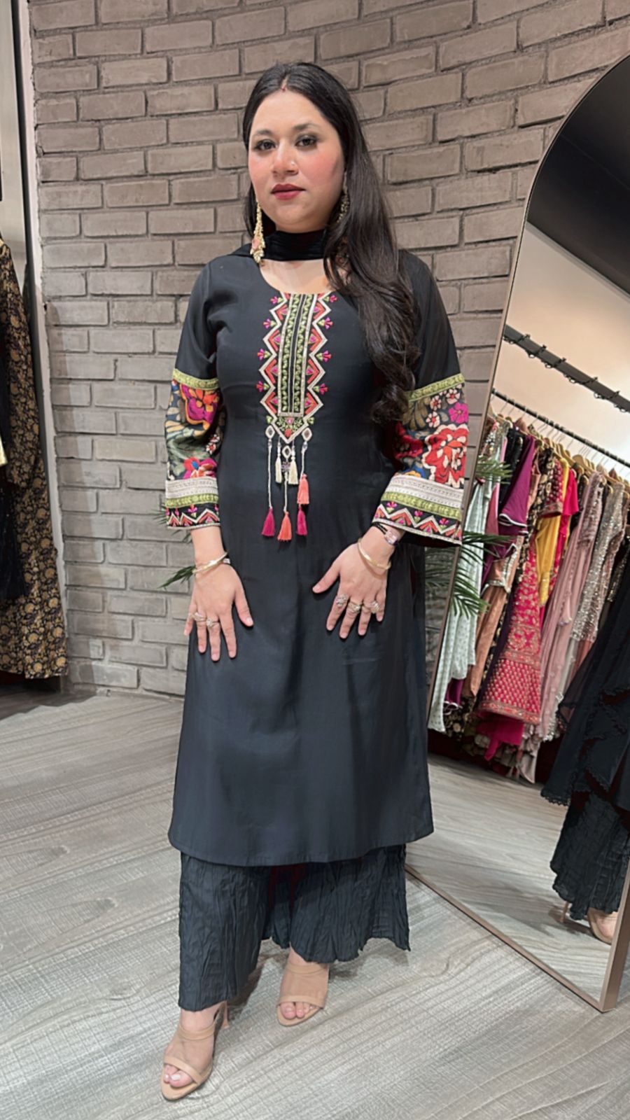 Sikkim Black Multi Embroidered suit