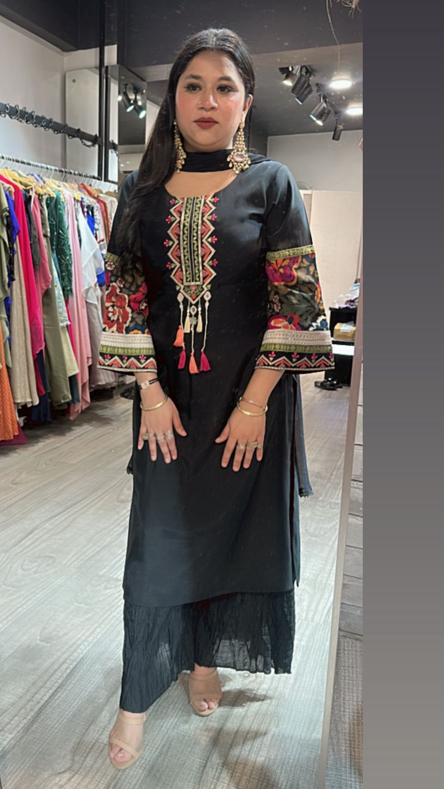 Sikkim Black Multi Embroidered suit