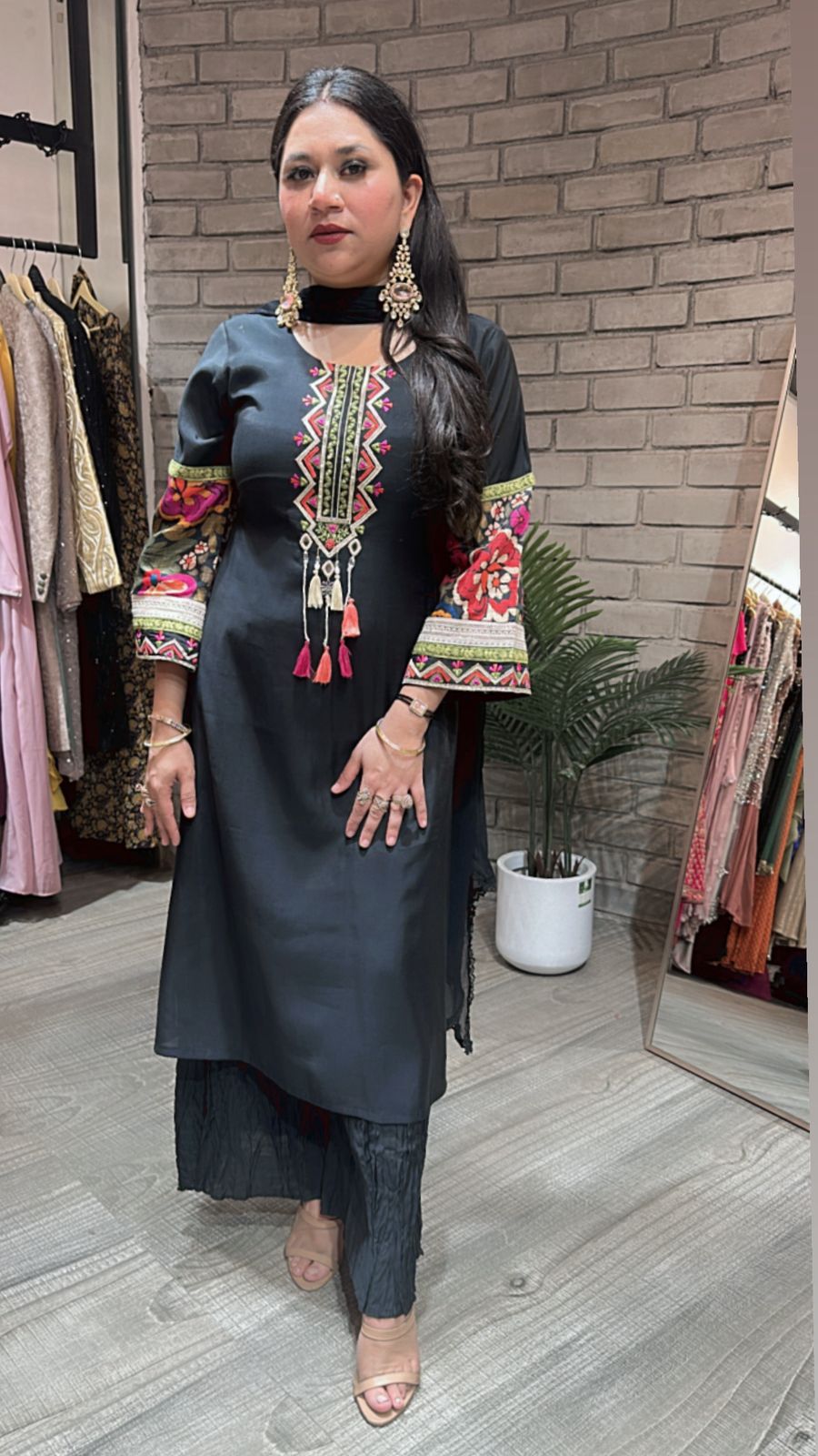 Sikkim Black Multi Embroidered suit
