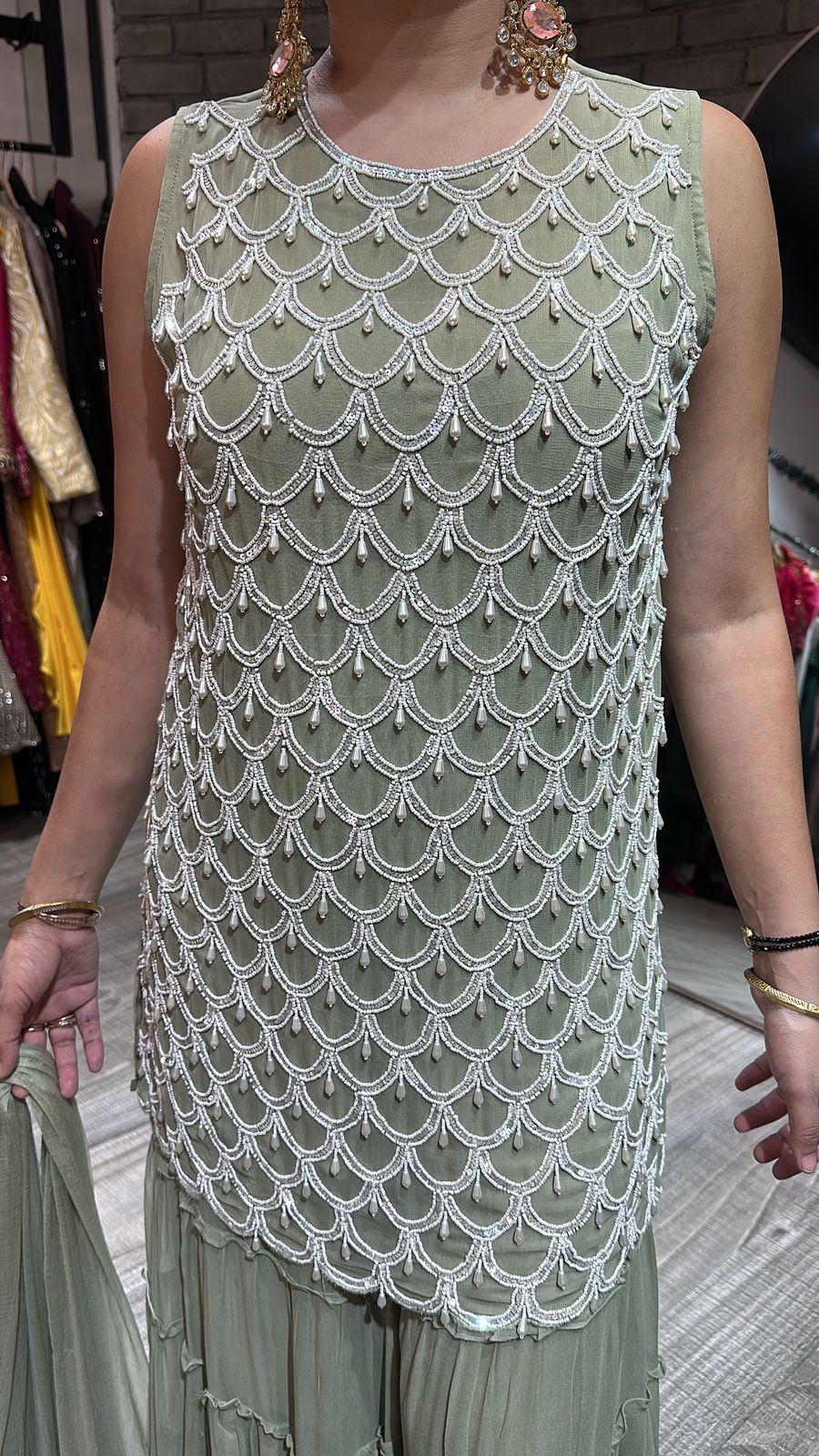 Kaju Katli pista pearl work suit