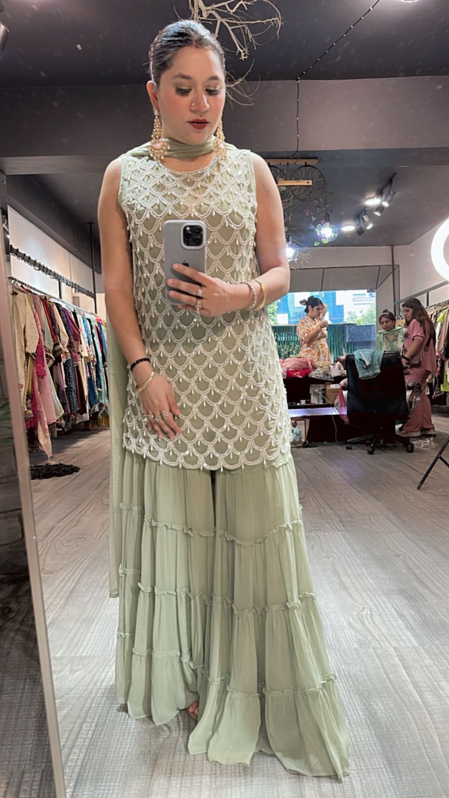 Kaju Katli pista pearl work suit