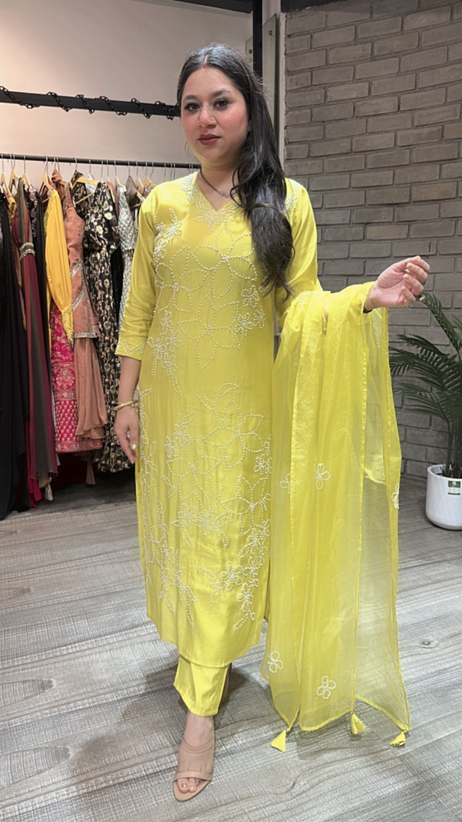 Bershka Lime Thread work Suit