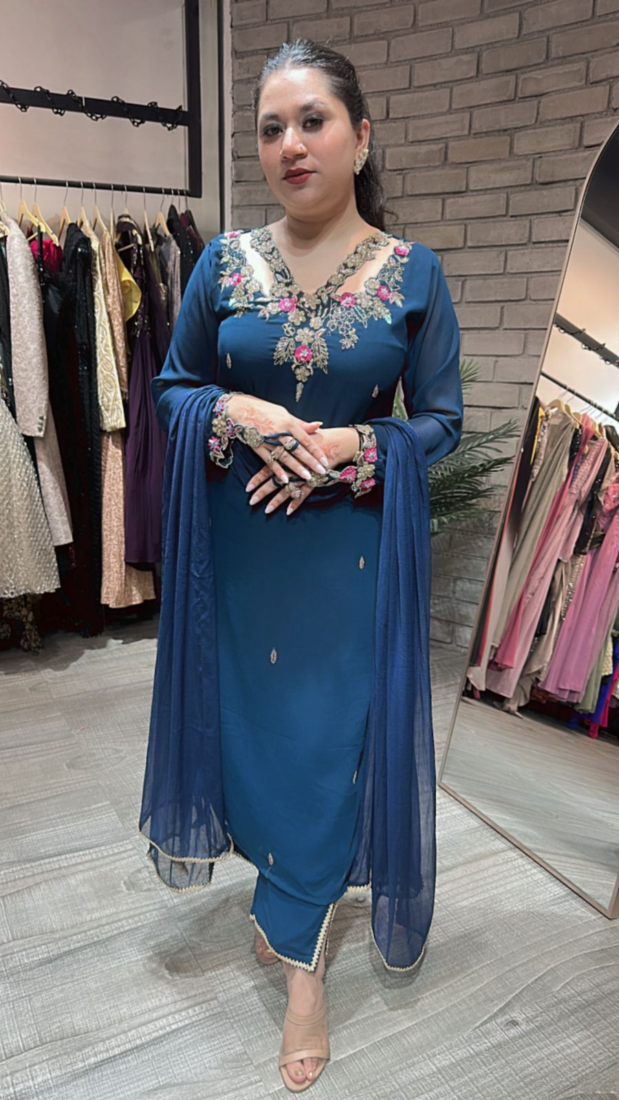 Noorani Teal Blue Designer suit