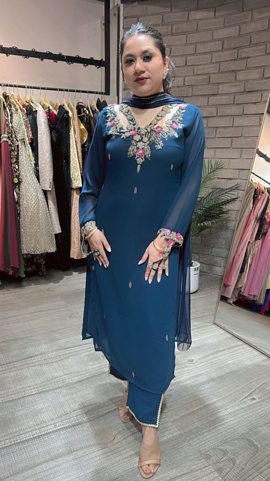 Noorani Teal Blue Designer suit