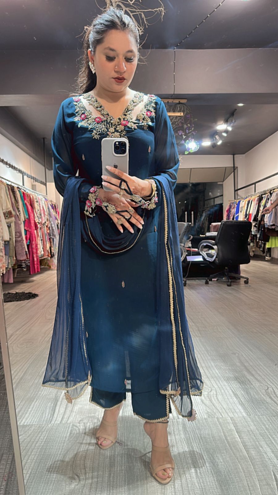 Noorani Teal Blue Designer suit